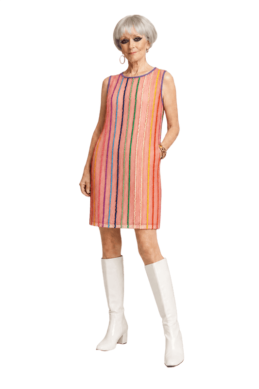 1960s Pink Polyester Blend Shift Dress - Model
