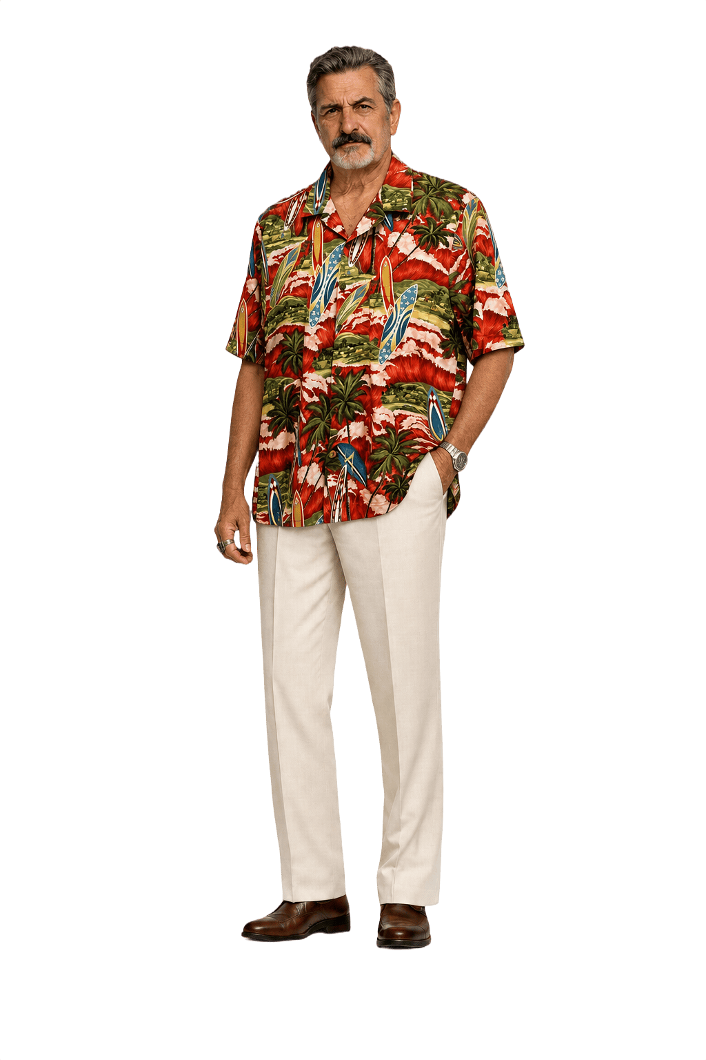 1980s Red Cotton Hawaiian Shirt - Model