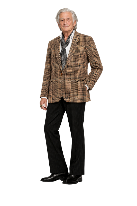1970s Brown Plaid Wool Blazer - Model