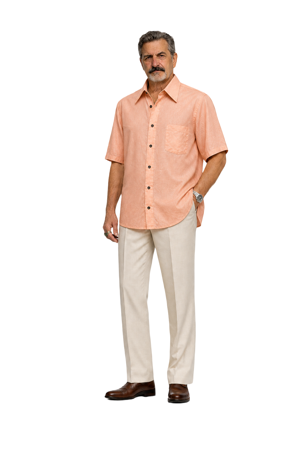1980s Peach Linen Shirt - Model