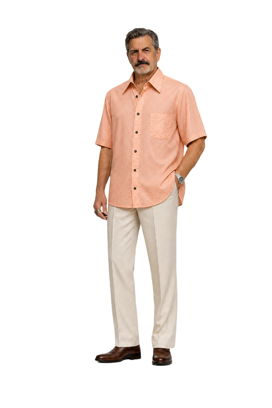 1980s Peach Linen Shirt - Model