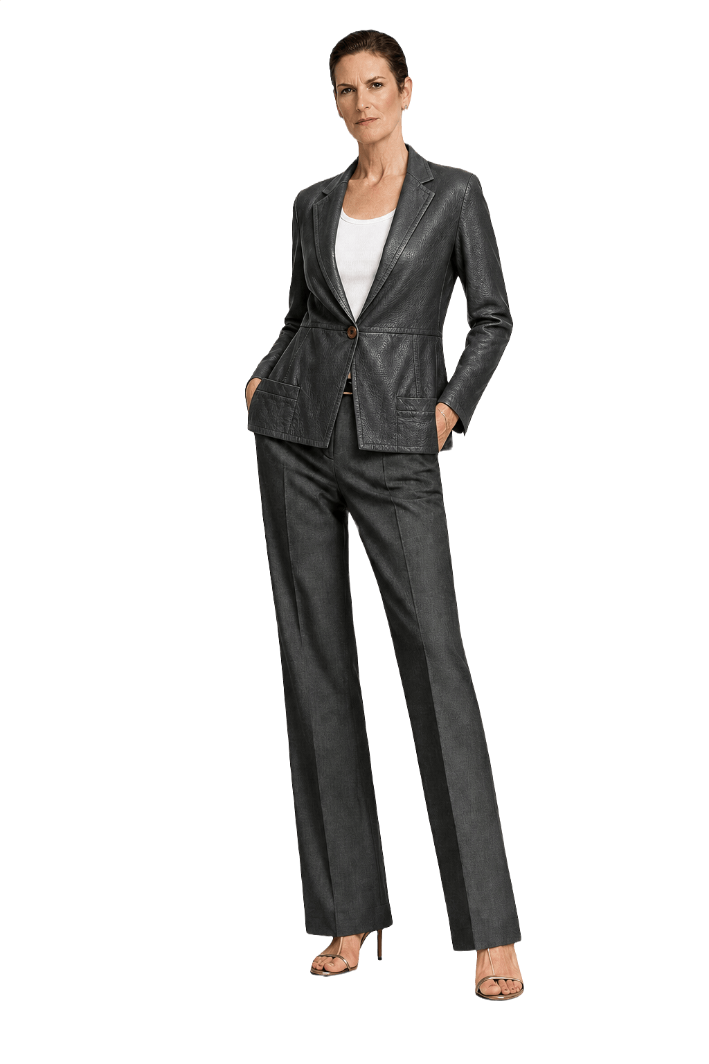 1990s Dark Grey Leather Blazer - Model