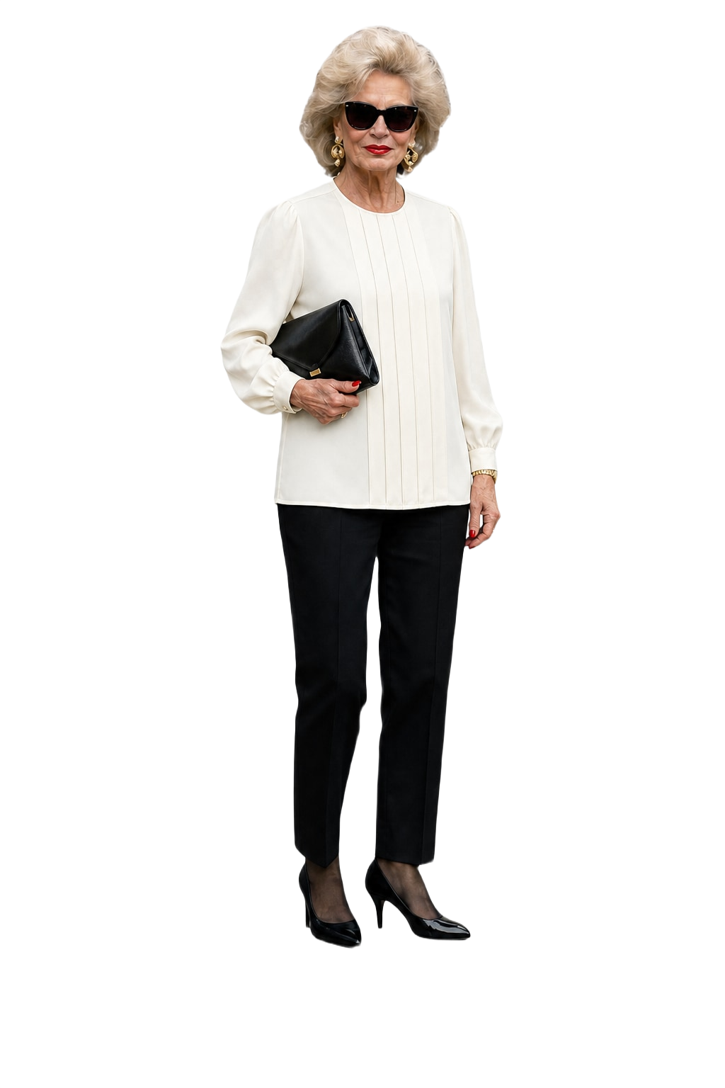 1980s Cream White Synthetic Blouse - Model