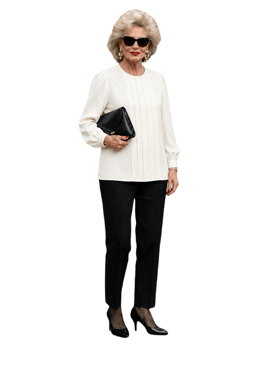 1980s Cream White Synthetic Blouse - Model