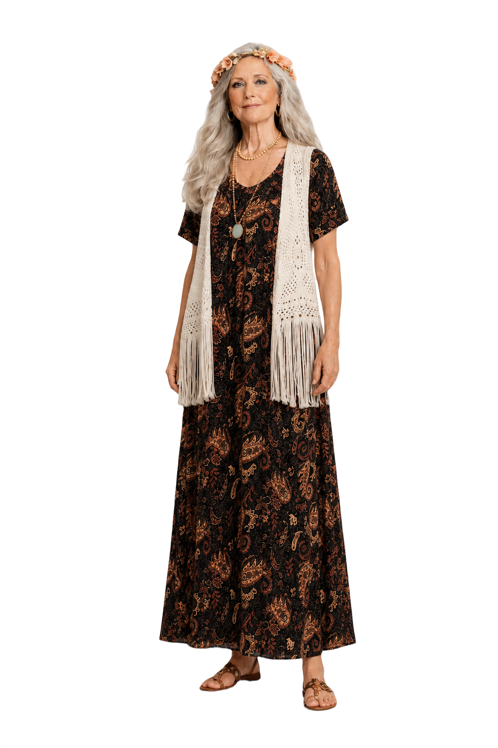 1980s Black Polyester Blend Maxi Dress - Model