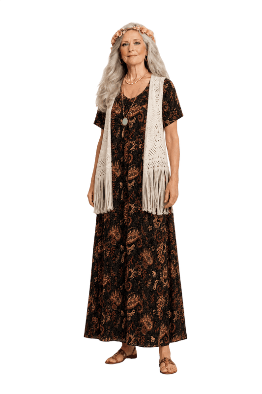 1980s Black Polyester Blend Maxi Dress - Model
