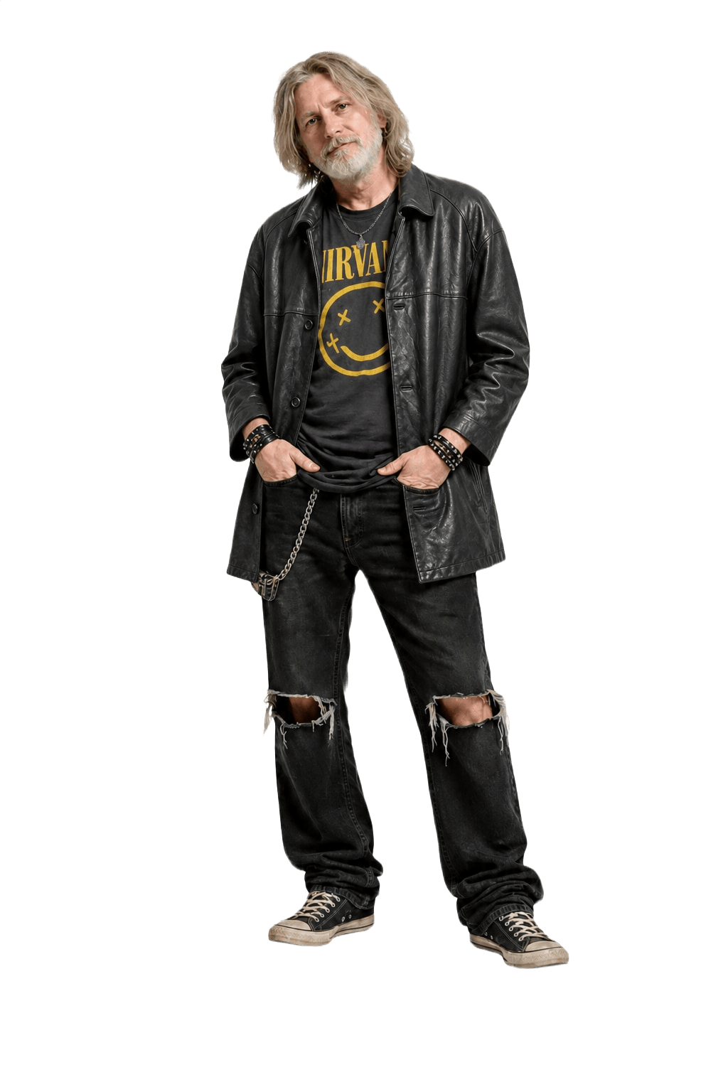 1990s Black Leather Oversized Jacket - Model