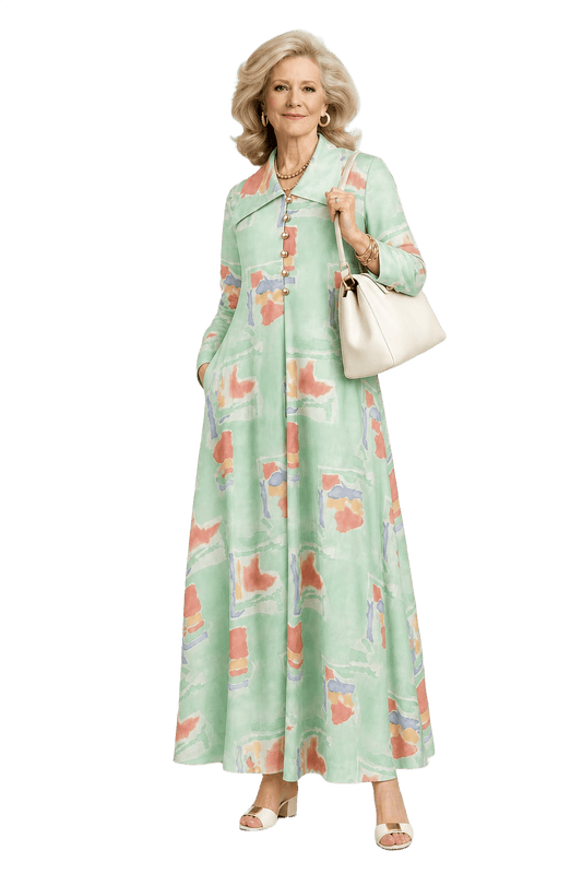 1970s Mint Green Synthetic Blend Maxi Dress - Model