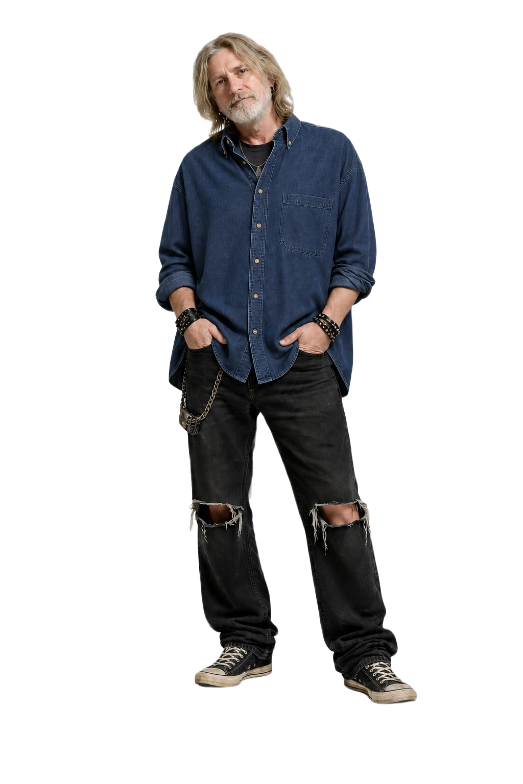 1990s Navy Blue Cotton Denim Shirt - Model