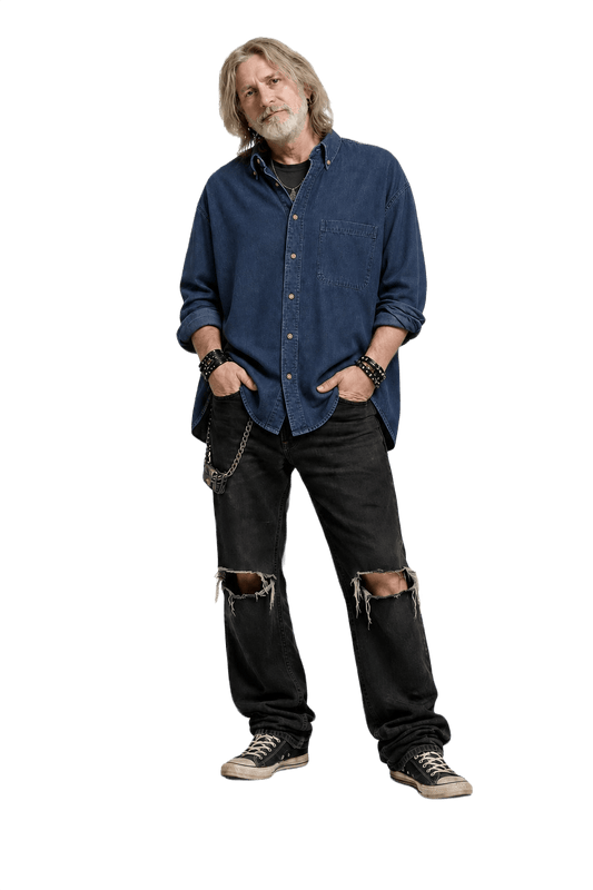 1990s Navy Blue Cotton Denim Shirt - Model