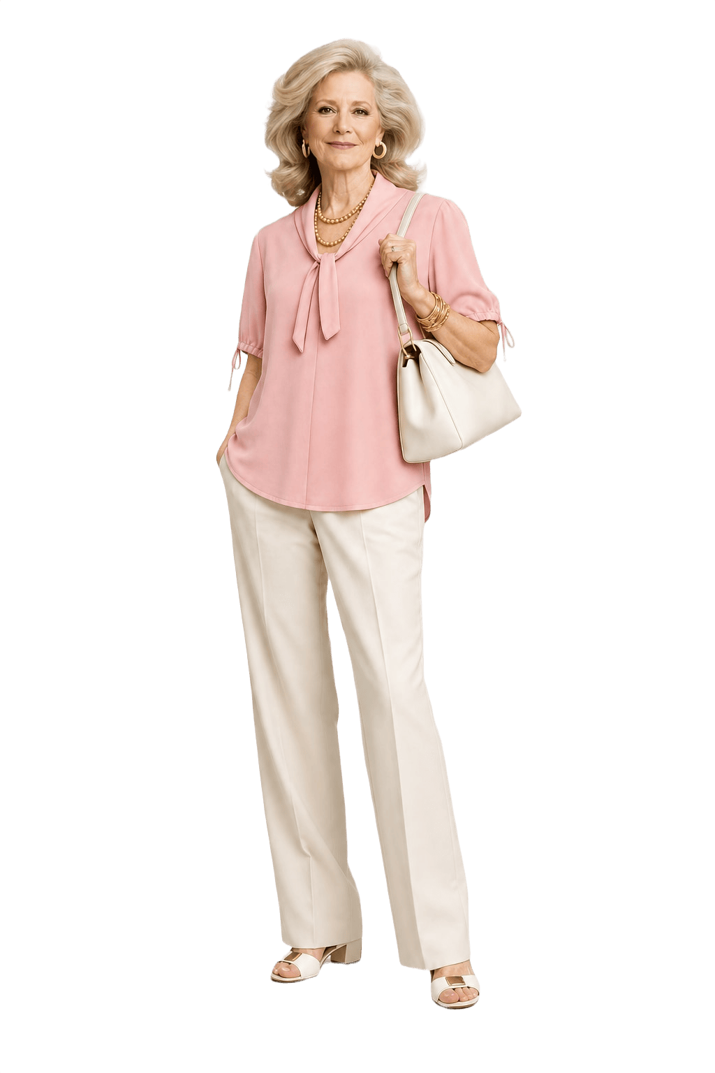 1970s Pastel Pink Polyester Blend Blouse - Model