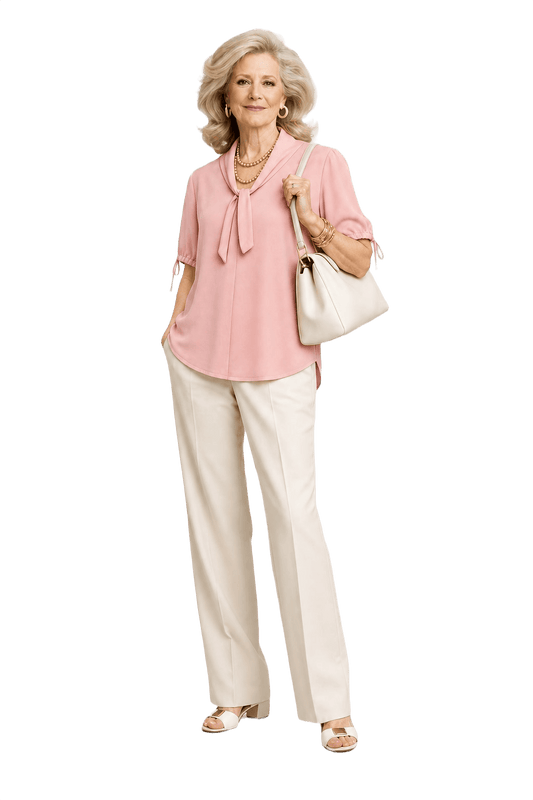 1970s Pastel Pink Polyester Blend Blouse - Model