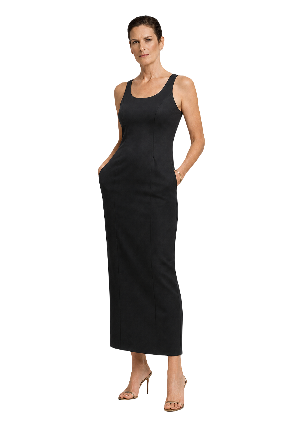 1990s Black Polyester Dress - Model
