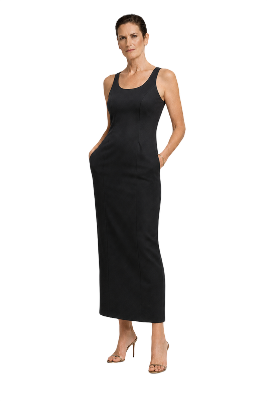1990s Black Polyester Dress - Model