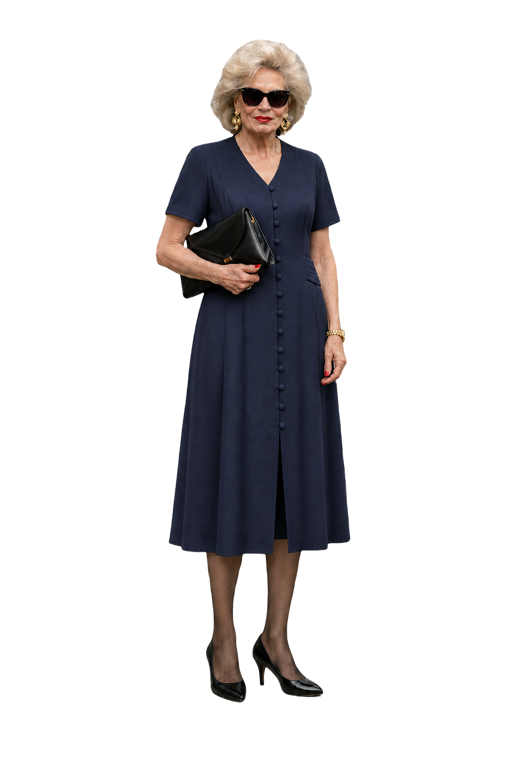 1980s Navy Blue Polyester Blend Dress - Model