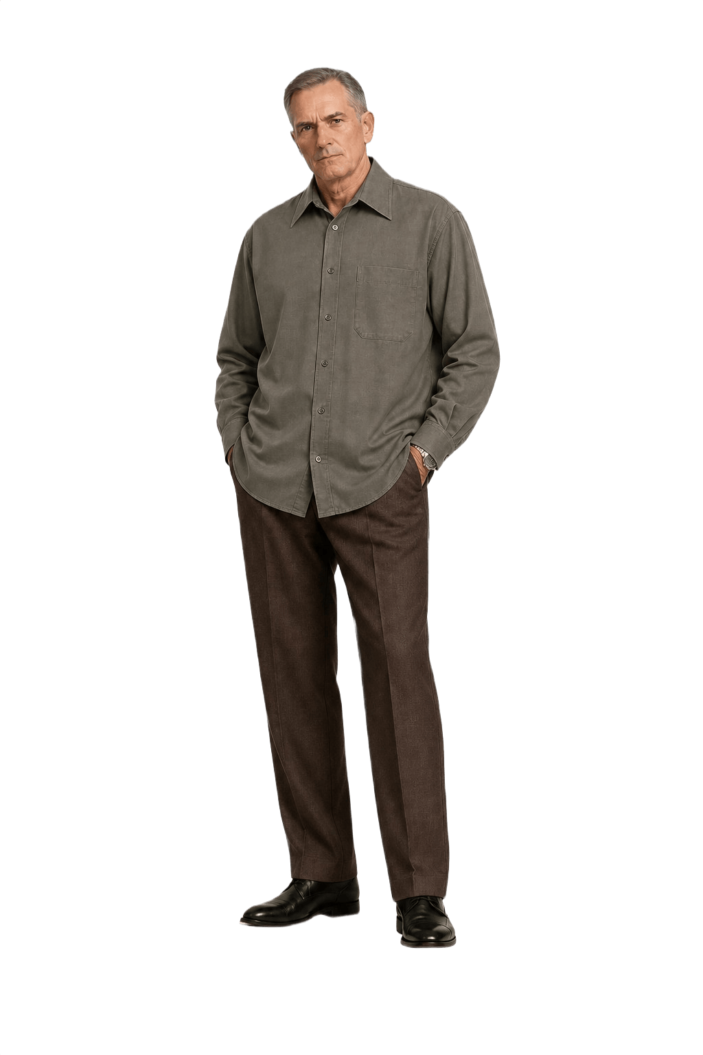1990s Olive Green Cotton Button-Down Shirt - Model