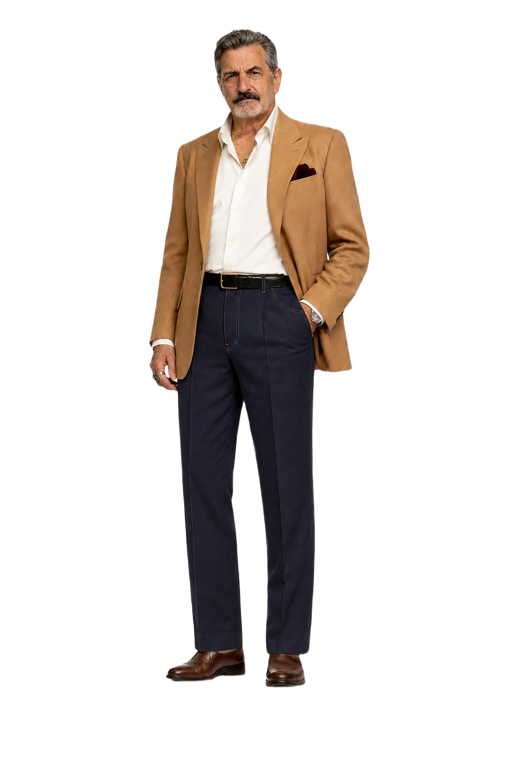 1980s Navy Blue Cotton Blend Pants - Model