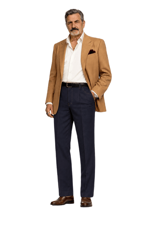 1980s Navy Blue Cotton Blend Pants - Model