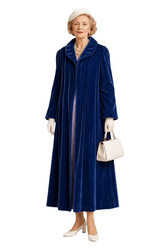 1950s Deep Blue Velvet Coat - Model