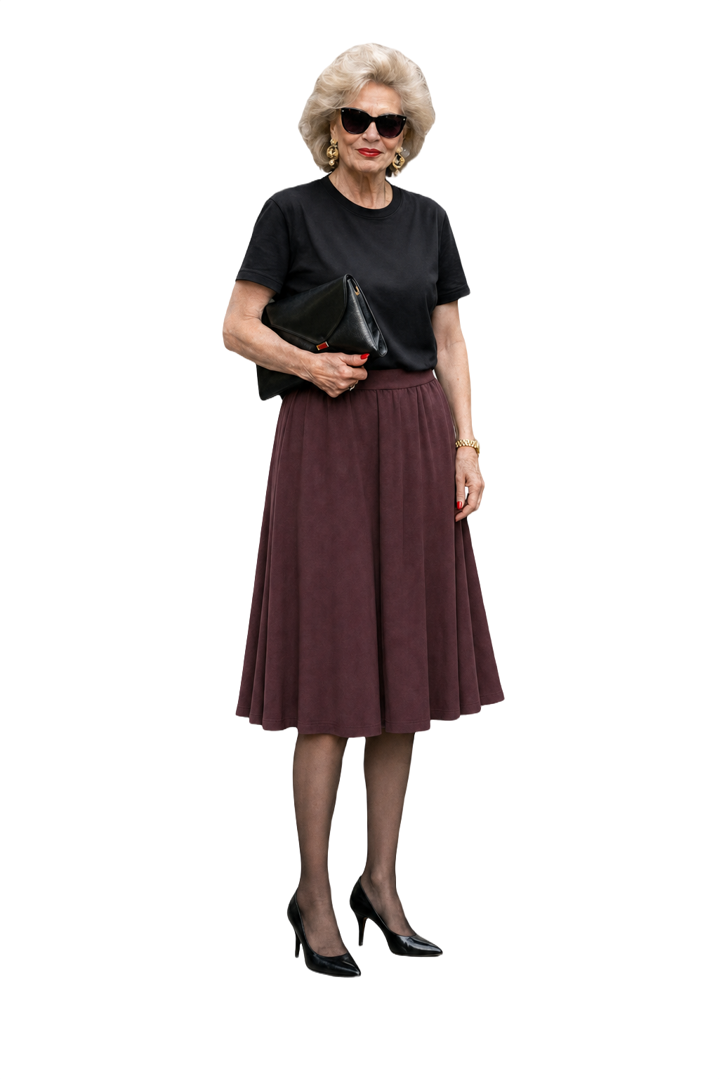 1980s Burgundy Polyester Skirt - Model