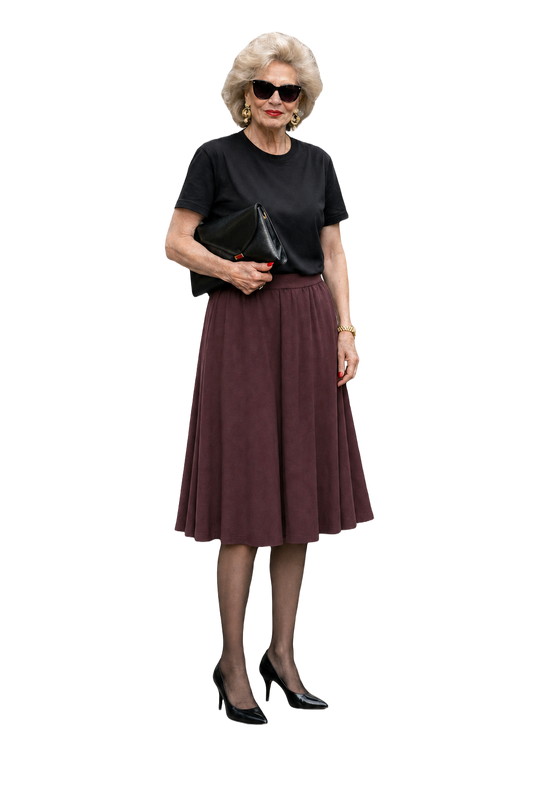 1980s Burgundy Polyester Skirt - Model