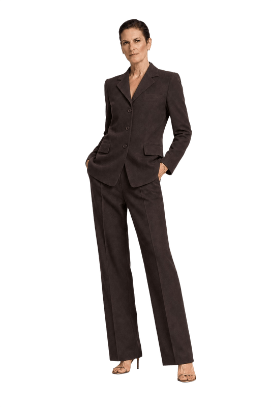 1990s Dark Brown Wool Blend Pantsuit - Model