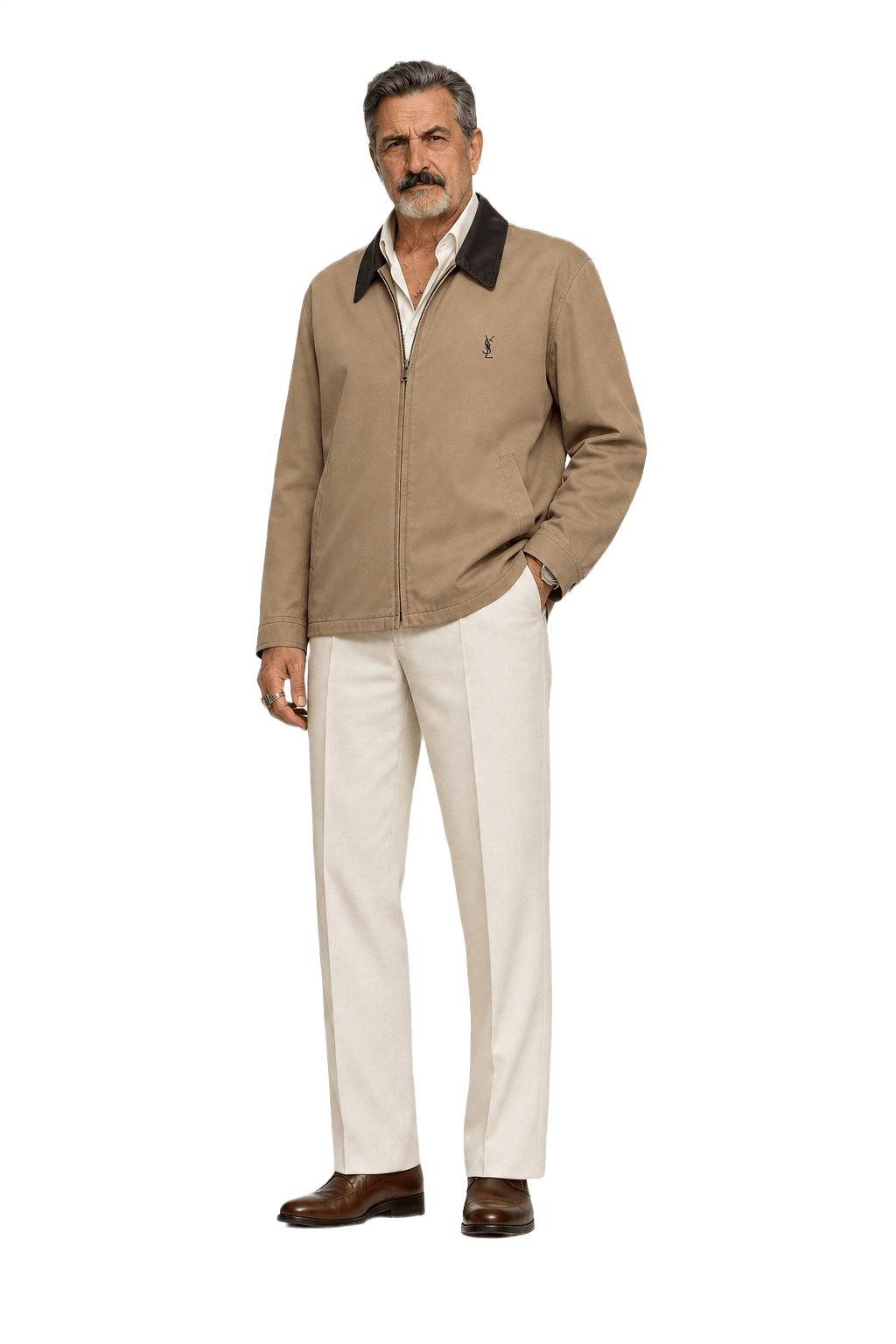 1990s Tan Cotton Blend Jacket - Model