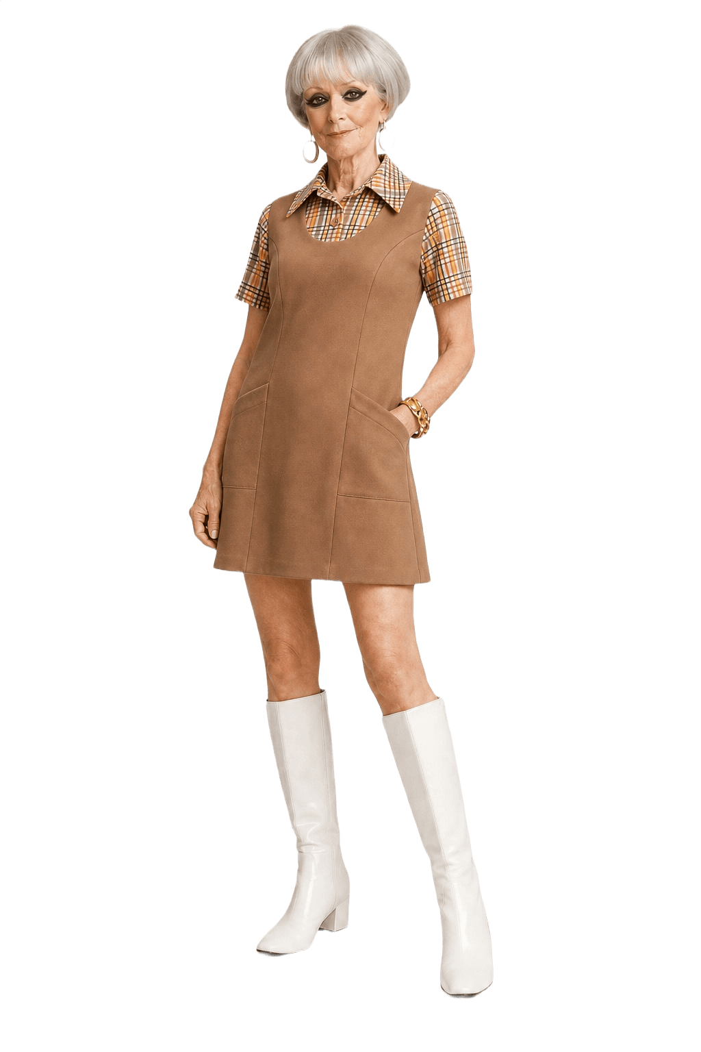 1960s Tan Polyester Blend Dress - Model