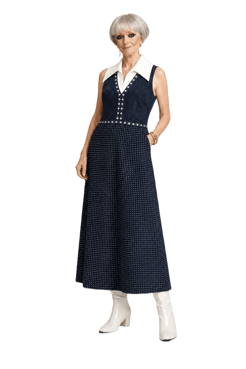 1960s Navy Blue Polyester Blend Dress - Model