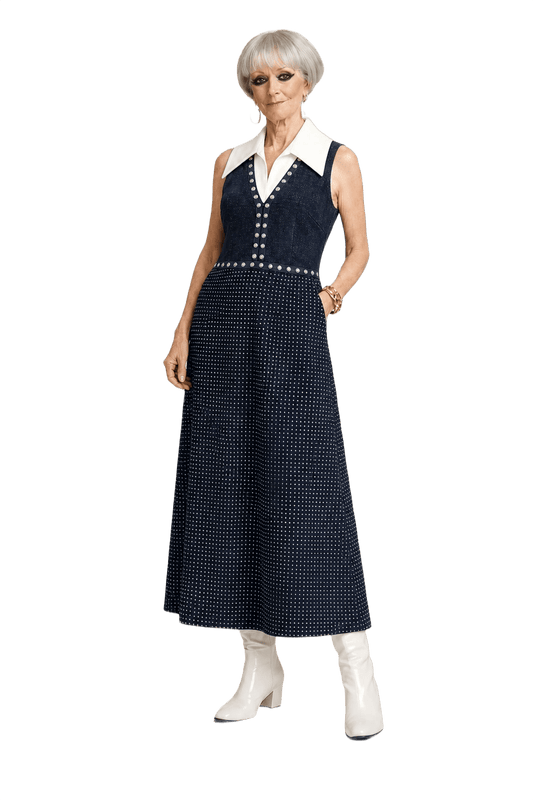 1960s Navy Blue Polyester Blend Dress - Model