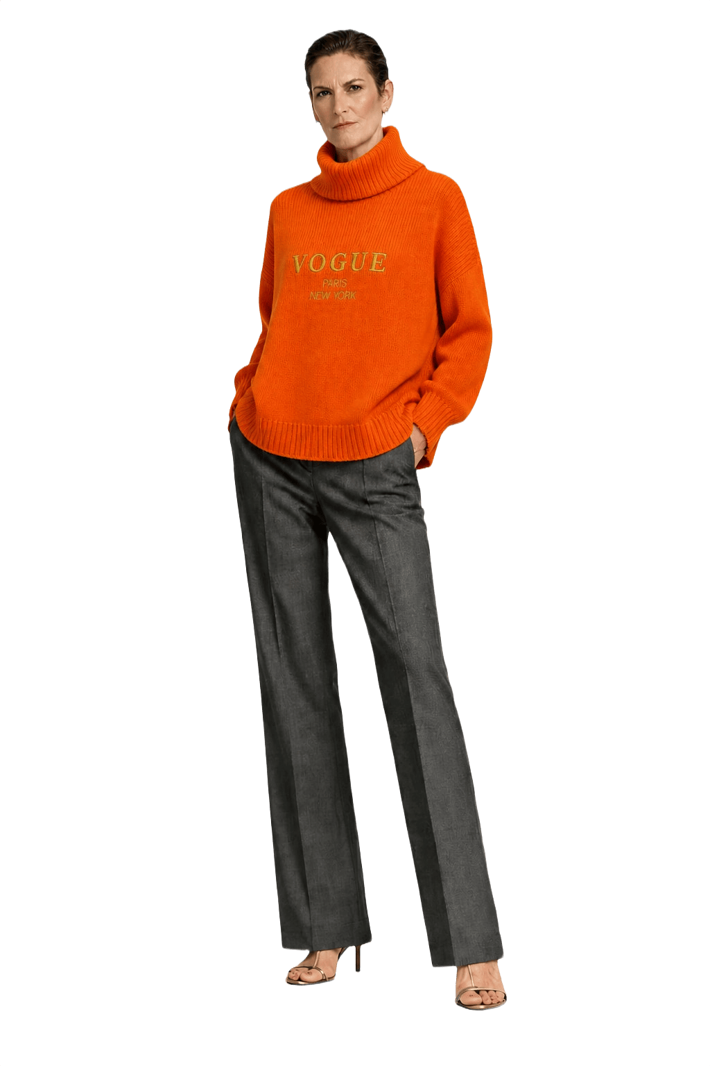 1990s Orange Wool Blend Sweater - Model