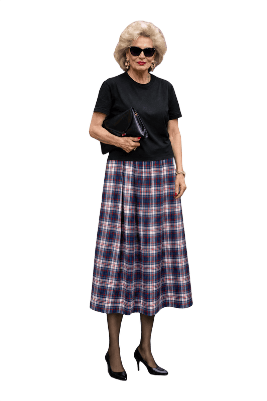 1990s Blue Cotton Plaid Skirt - Model