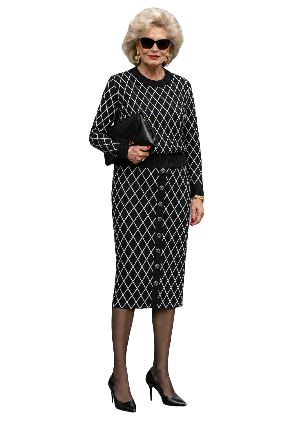 1980s Black Wool Blend Sweater Set - Model
