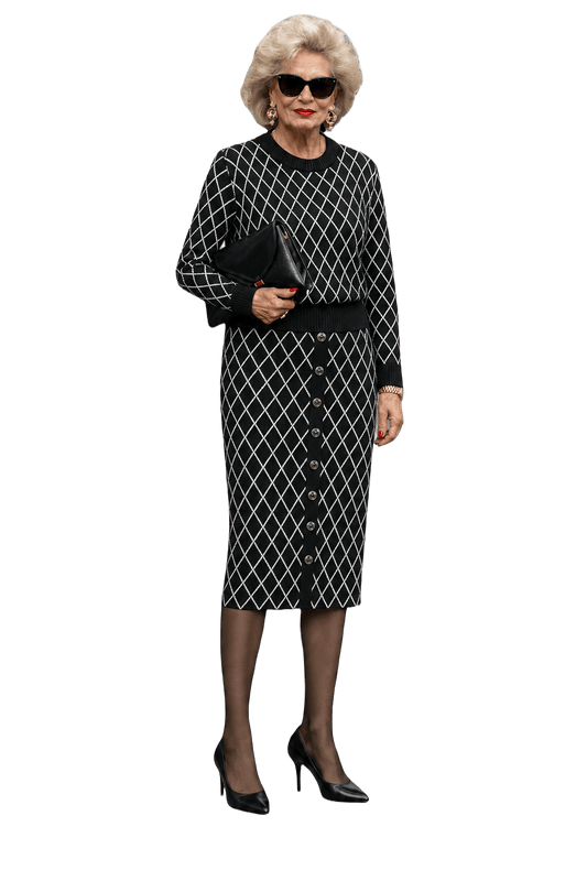 1980s Black Wool Blend Sweater Set - Model