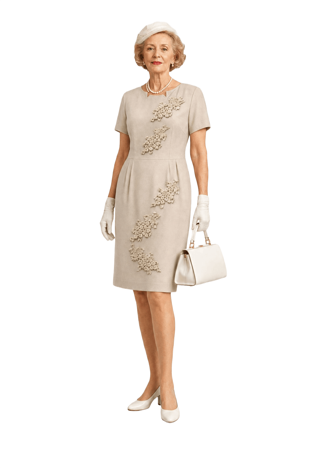 1960s Beige Cotton Blend Shift Dress - Model