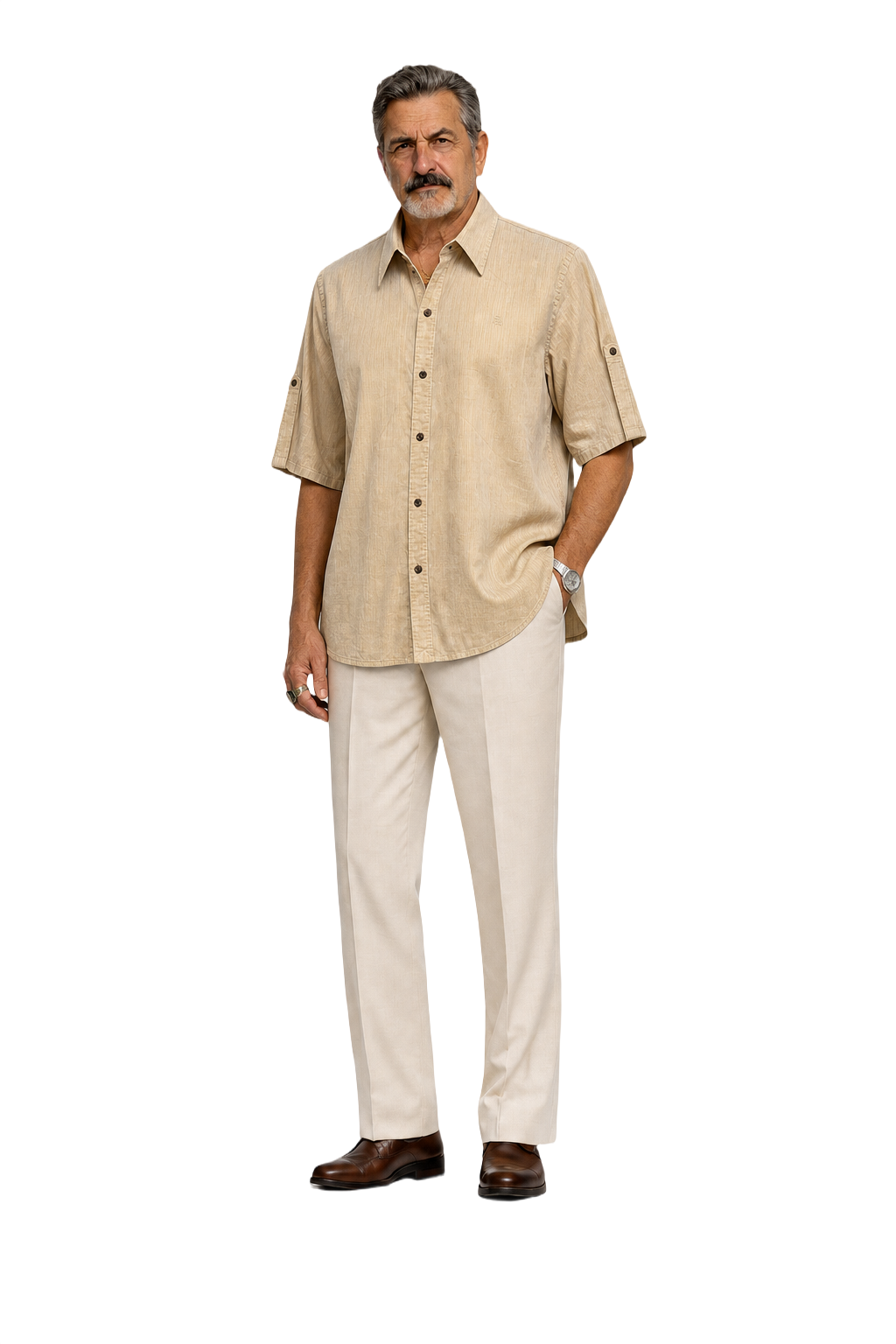 1980s Beige Cotton Shirt - Model