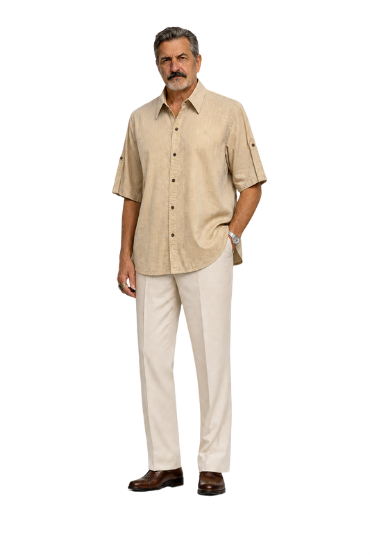1980s Beige Cotton Shirt - Model