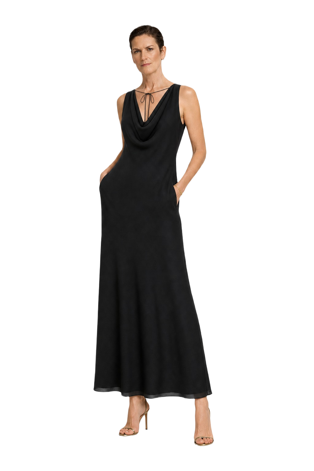 1990s Black Silk Sleeveless Dress - Model