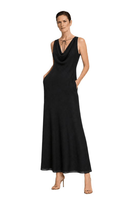 1990s Black Silk Sleeveless Dress - Model