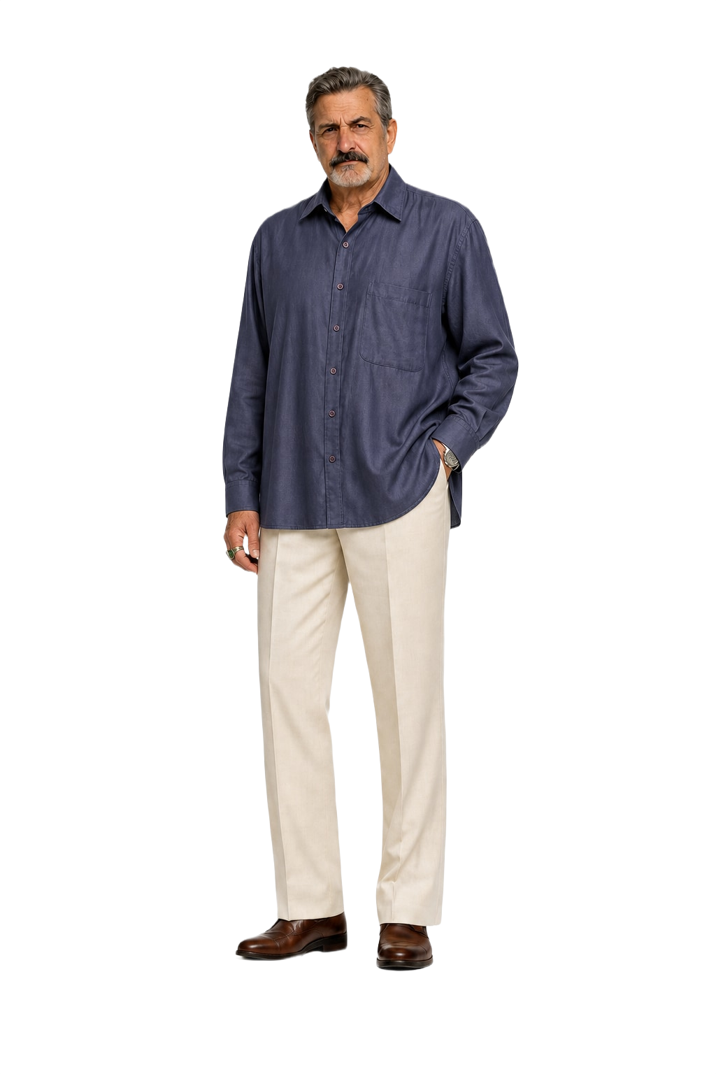 1980s Navy Blue Cotton Shirt - Model
