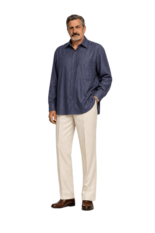 1980s Navy Blue Cotton Shirt - Model