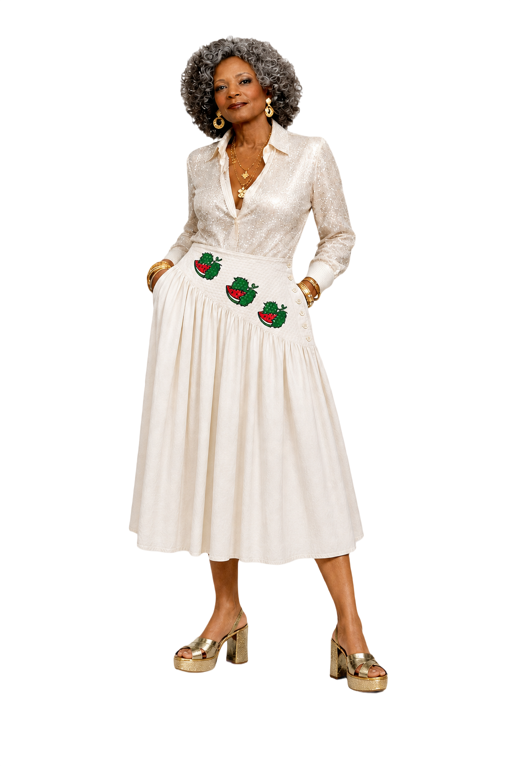 1980s Ivory Cotton Skirt - Model
