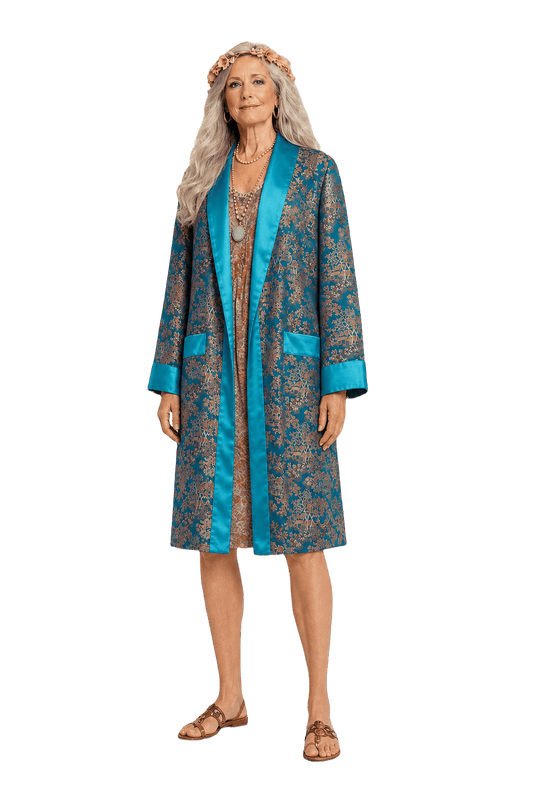 1970s Turquoise Silk Robe - Model