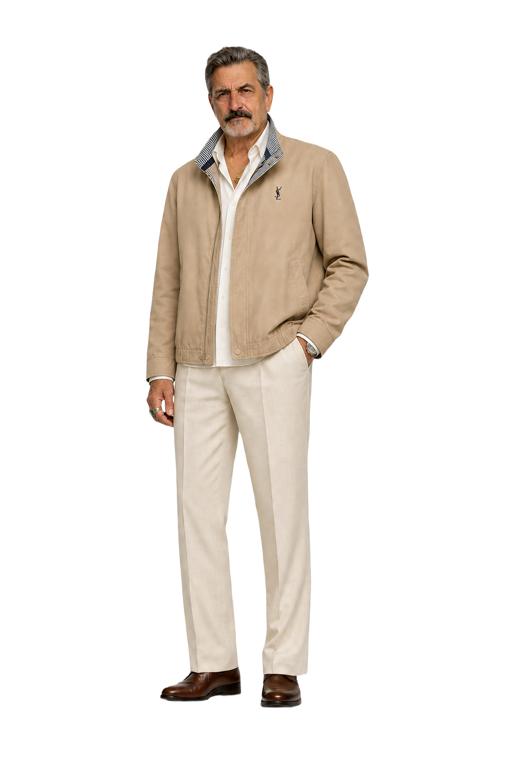 1980s Beige Cotton Blend Jacket - Model