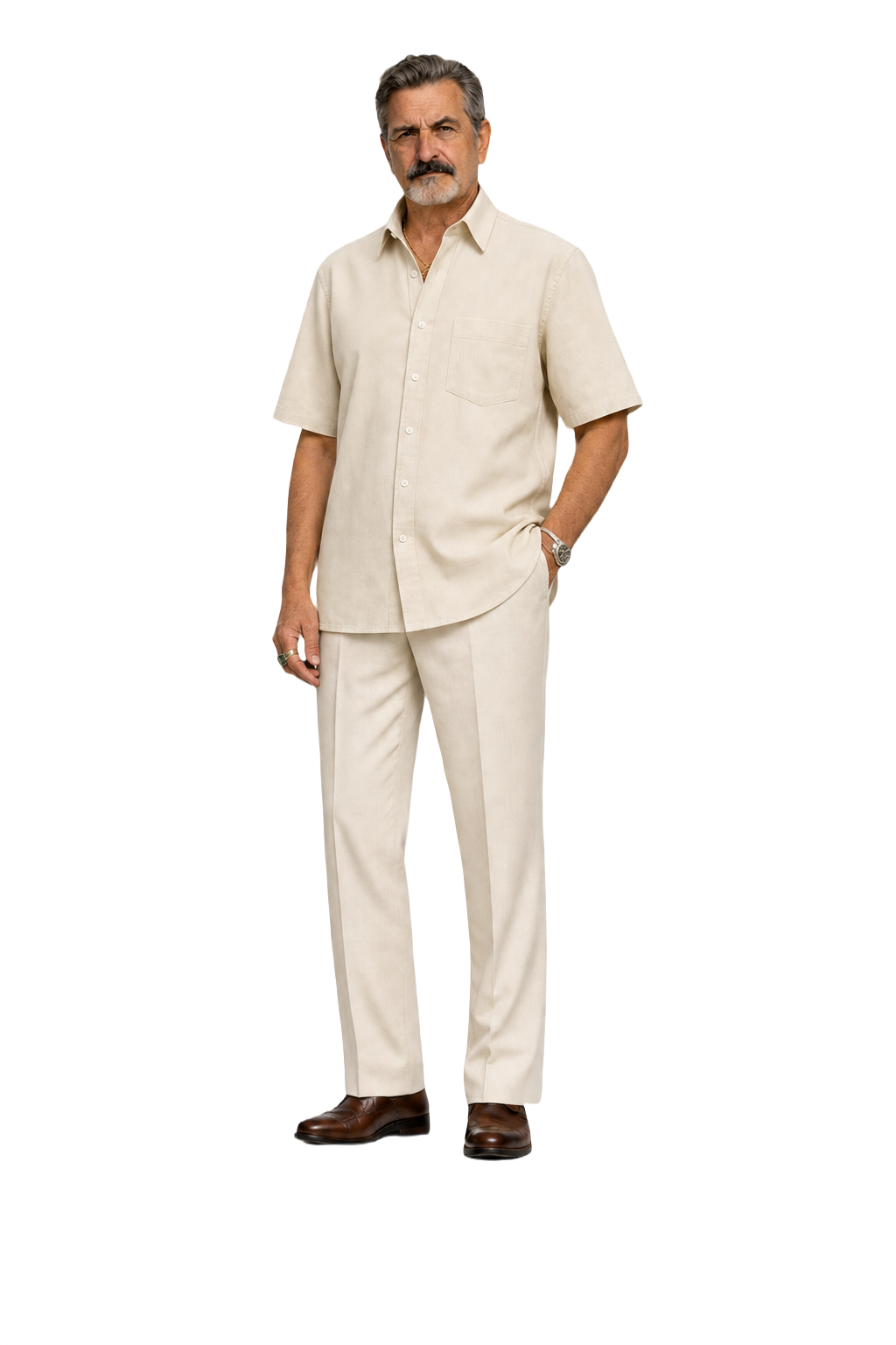 1980s Cream White Cotton Shirt - Model