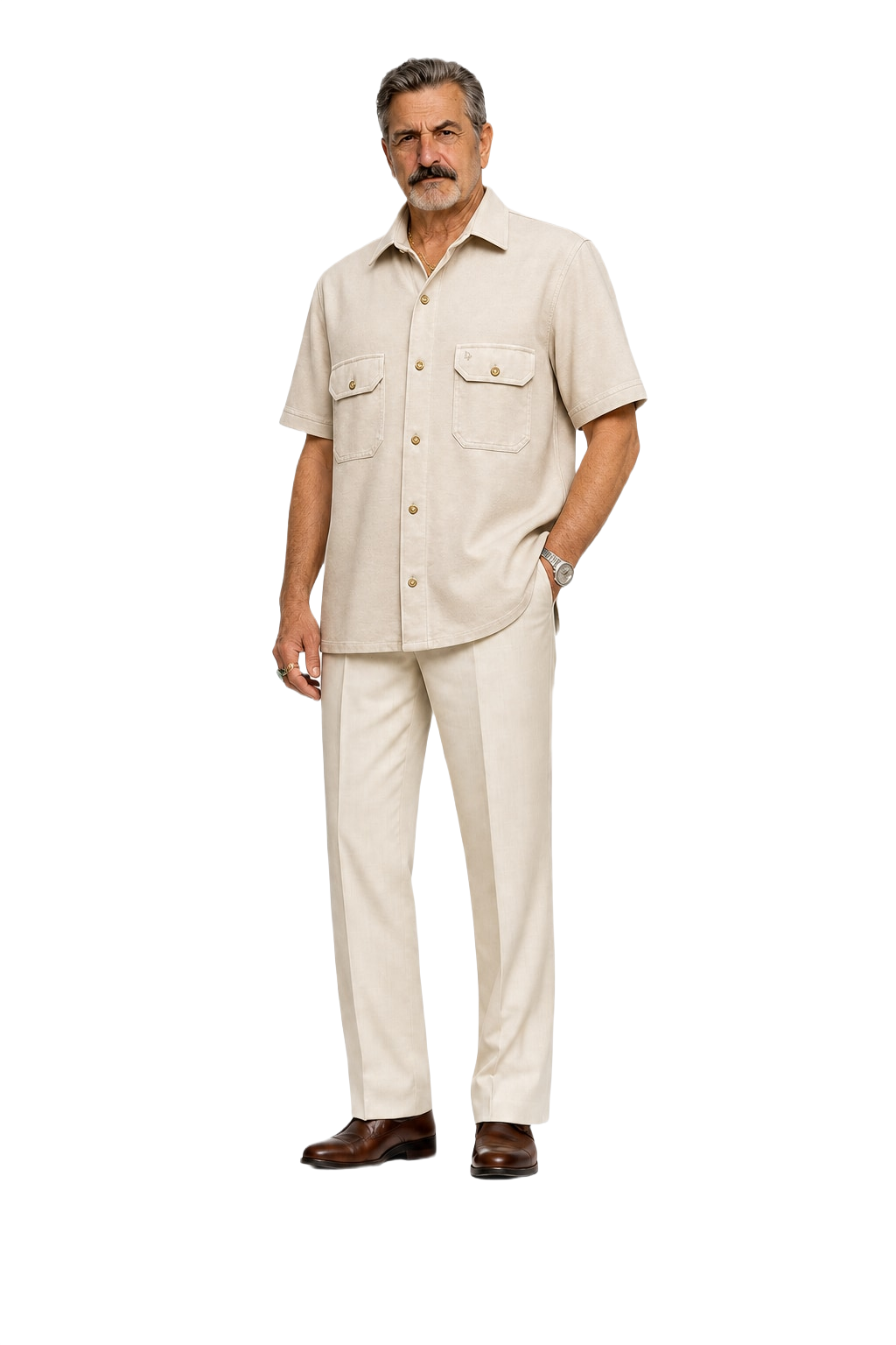 1980s Cream Cotton Blend Shirt - Model