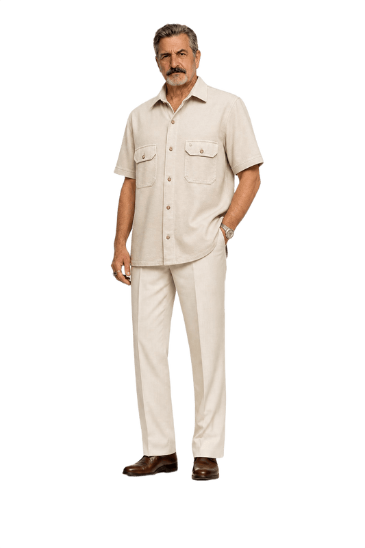 1980s Cream Cotton Blend Shirt - Model