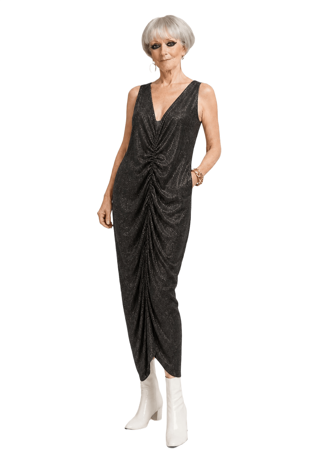 1960s Black Polyester Blend Dress - Model