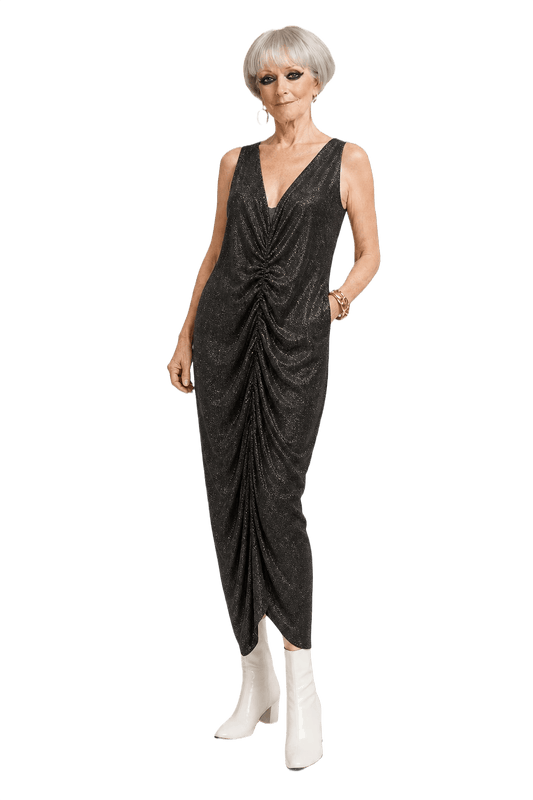 1960s Black Polyester Blend Dress - Model
