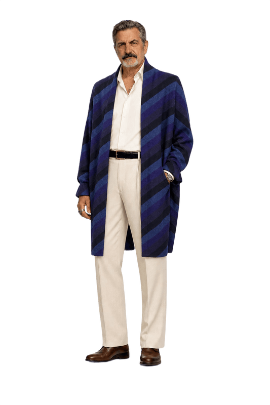 1980s Navy Blue Wool Blend Cardigan - Model